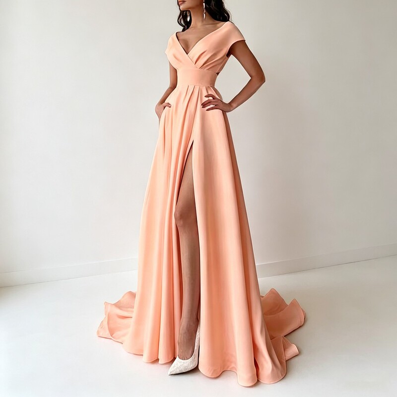 2026 Cross-Border Ruffled Red, Black, and White Mid-Waist Solid Color Elegant Commuter Long Dress Evening Gown