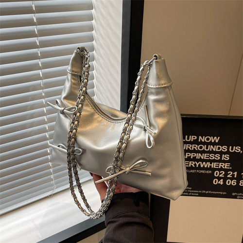 Niche Fashion Bow Armpit Bag Women's 2024 New Versatile High-Quality Textured Solid Color Commuting Shoulder Crossbody Bag