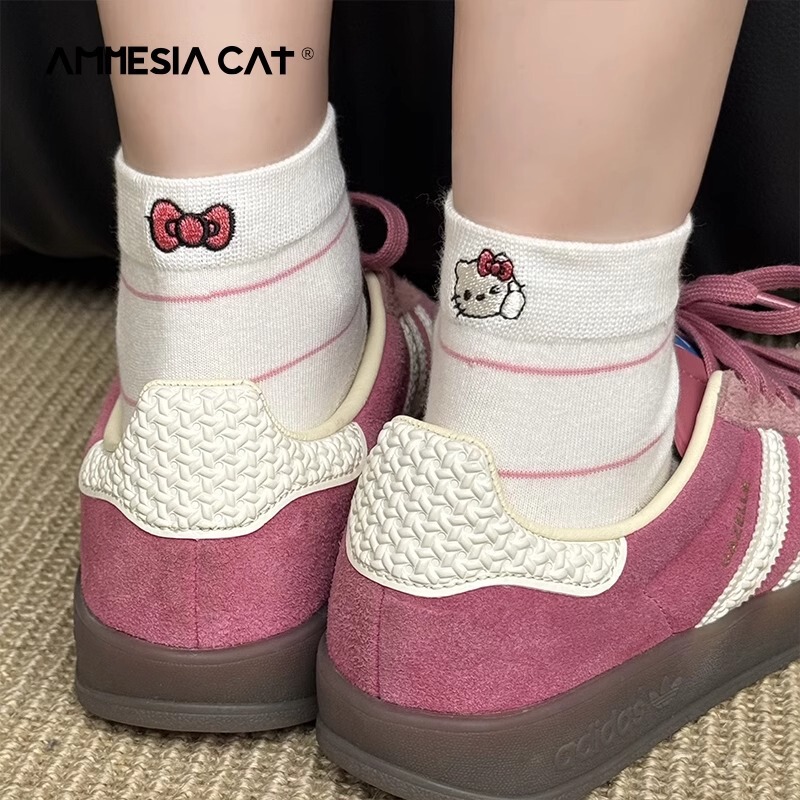 Cute Cartoon White Socks Women's Summer Thin Striped Ins Trendy Japanese Style College Style Pure Cotton Socks Women's Summer
