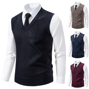 Men's Sweater Vest Cross-Border 2025 Inner Wear Autumn and Winter Warm Slim Knit Vest Jacket Men's Trendy