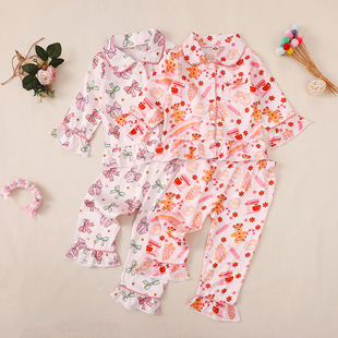 Children's Home Clothes New Autumn and Winter Girls' Pajamas Warm Long Sleeve Autumn Clothes Autumn Trousers Baby Girls suit Children's Clothing