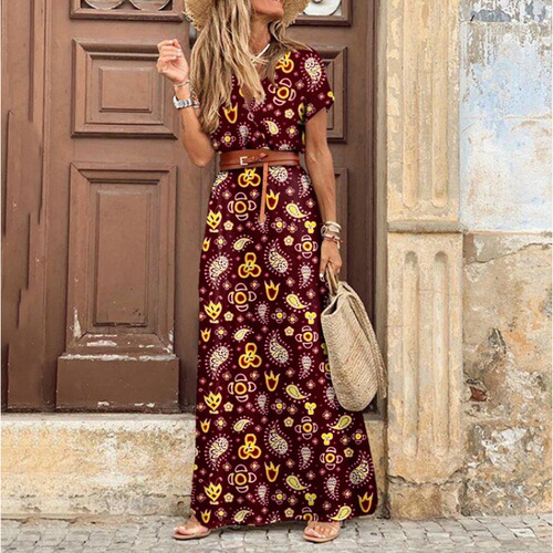 2020 EBAY AliExpress WISH Best-seller Hot Women's Fashion Bohemian V-neck Floral Dress