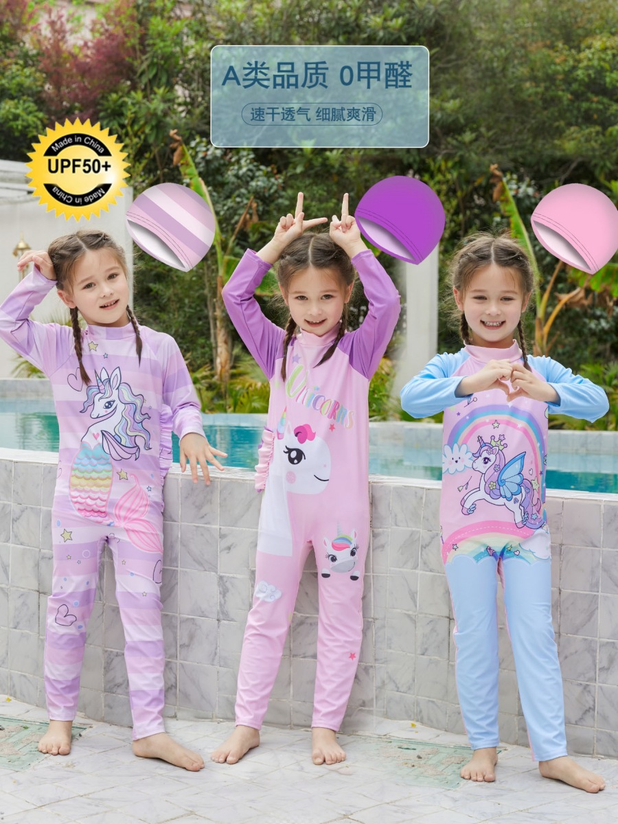 Traje de baño para niños, niña, verano, pequeña, mediana, niña, traje de surf, traje de baño de protección solar, mono, pantalones de manga larga, traje de baño