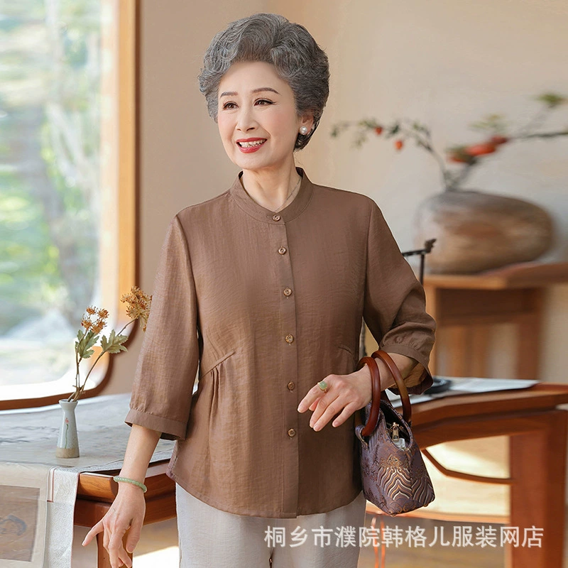 Бабушка летняя рубашка женская благородная жена плюс большой размер 60 лет пожилая мама летняя тонкая рубашка
