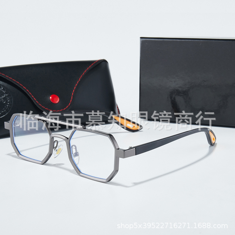 Unbranded Octagonal Metal Eyeglasses Gunmetal Black Orange