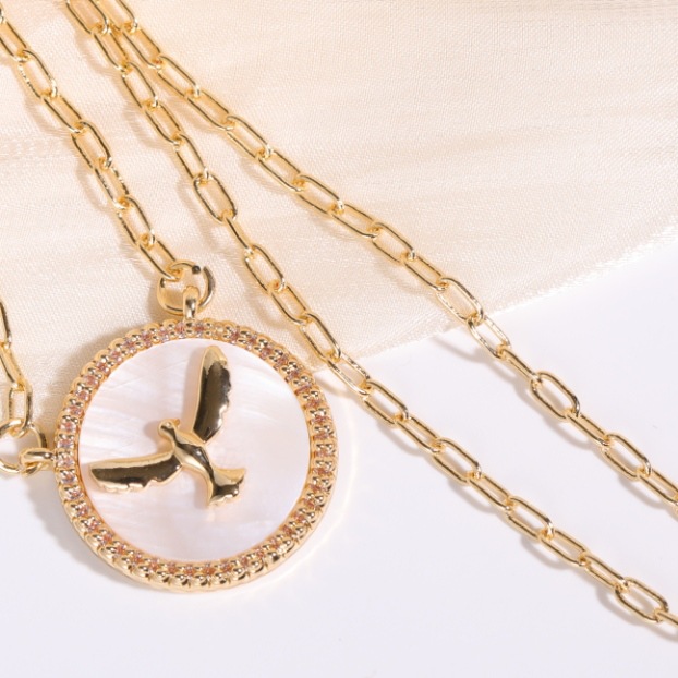 Peace Dove Fritillary Necklace Diamond-Embedded Copper Special Interest Light Luxury Special-Interes