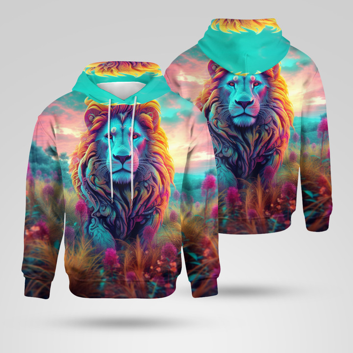 Nový pánsky sveter s kapucňou, vzor leva vytlačený 3D tlačou z roku 2024_voghion.com