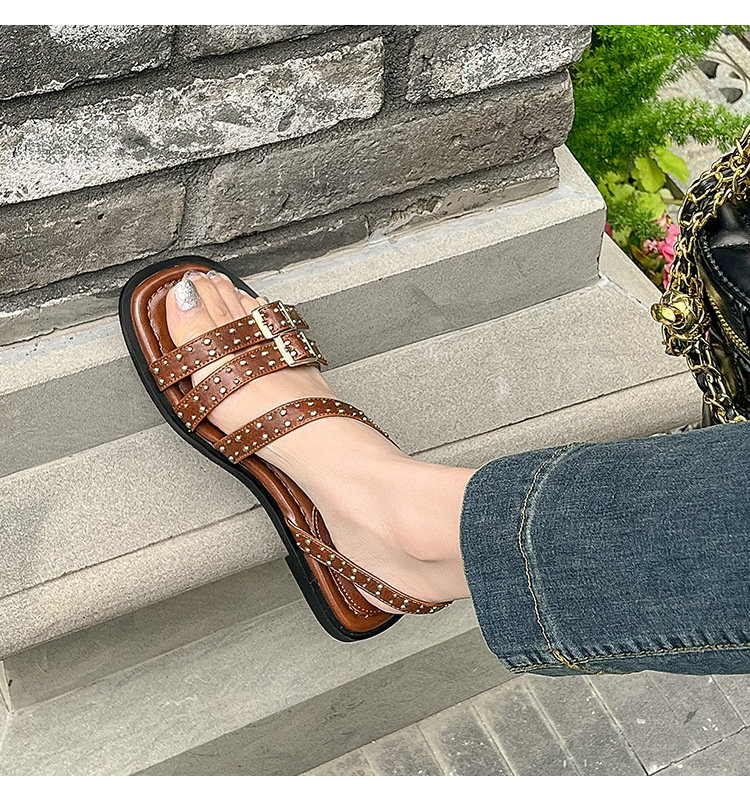 Brown Cowhide Sandals