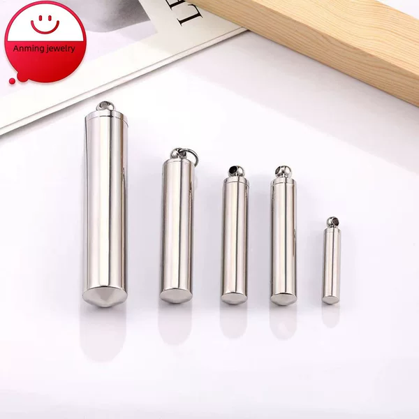 Factory Direct Supply Simple Hollow Glossy Pendant Engraved Essential Oil Perfume Bottle Necklace Titanium Steel Gawu Bottle Talisman Tube