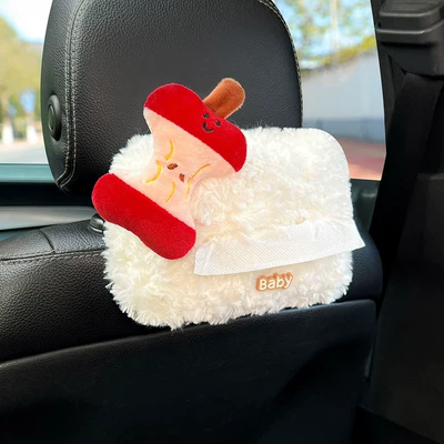 Car Tissue Box for a Car tissue box/set - red-apple-core-white-plush-tissue-box-single