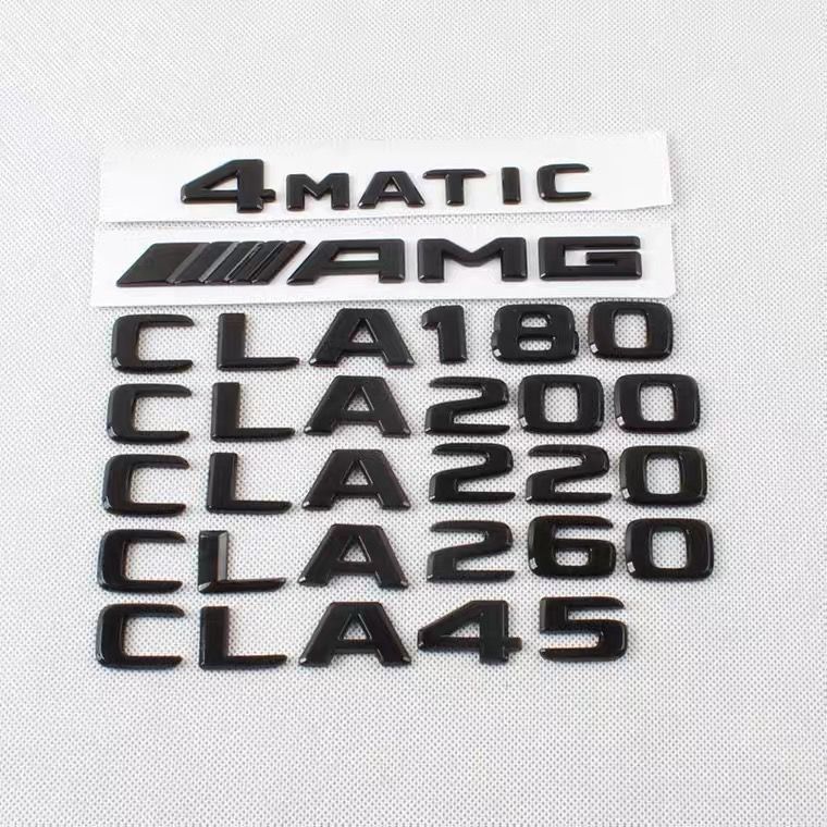 Mercedes-Benz car emblem, CLA200, CLA220, CLA260, modified to CLA35, CLA45S, AMG, black lettering, rear emblem