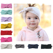 儿童发饰手钩毛线蝴蝶结兔耳朵发带宝宝头饰欧美婴幼儿发饰12色