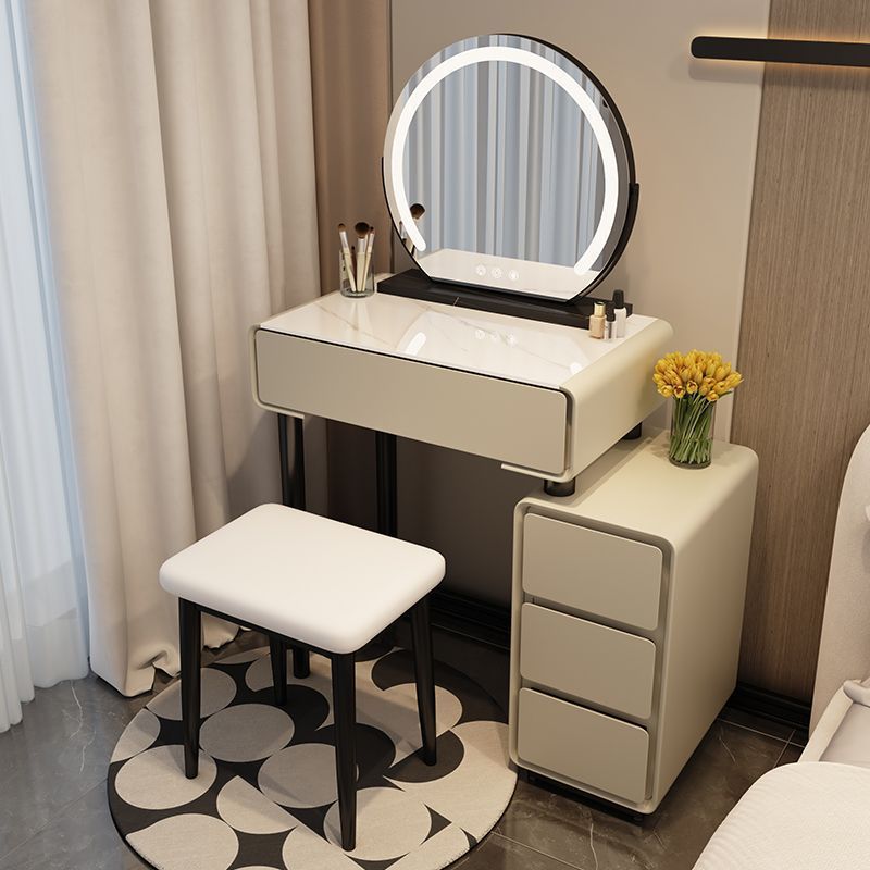 H5-카키 그레이 60 테이블 + 캐비닛 + 거울 + 사각 스툴