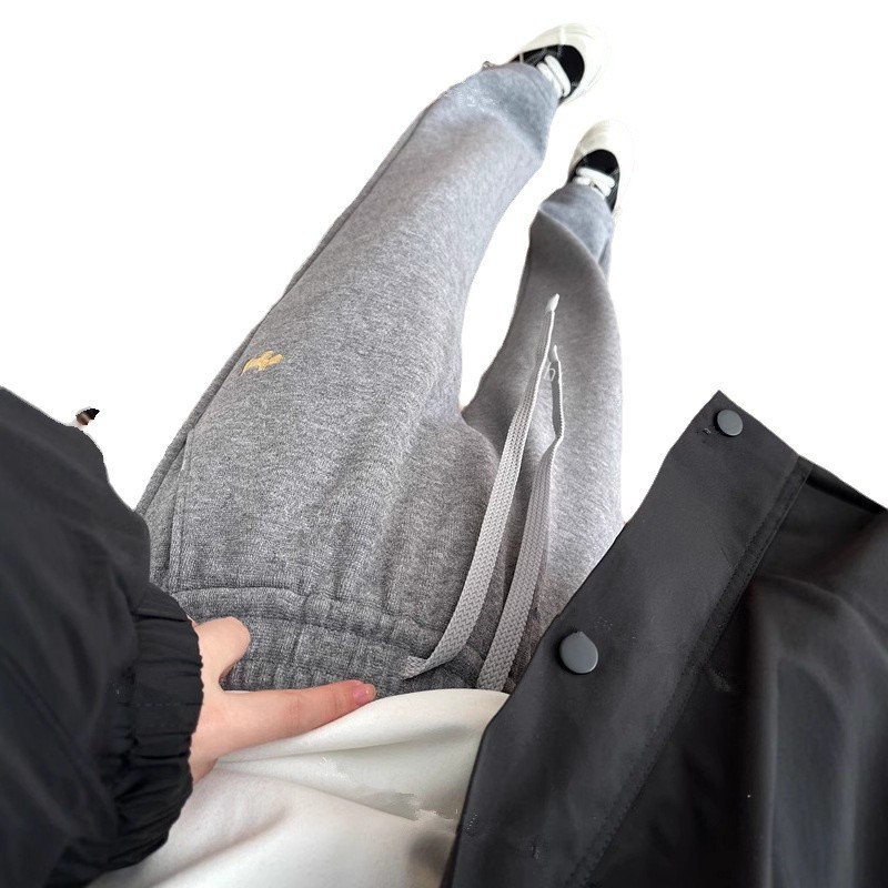 겨울 두꺼운  벨벳 드로스트링 다리 투웨어 캐시미어 스트레이트 팬츠 느슨한 느슨한 허리 캐주얼 할렌 바지