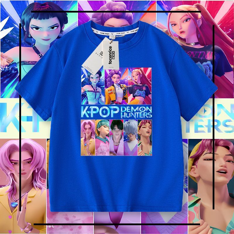 Kpop 猎魔女团儿童网红短袖t恤女童洋气上衣大童宽松小衫女孩夏装|undefined