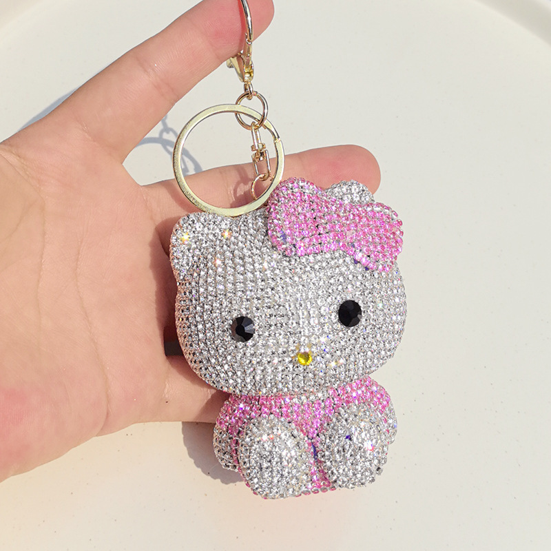 車のキーホルダークリエイティブ猫漫画動物キーホルダーダイヤモンドペンダントガラスラインストーンバッグペンダントギフト|undefined