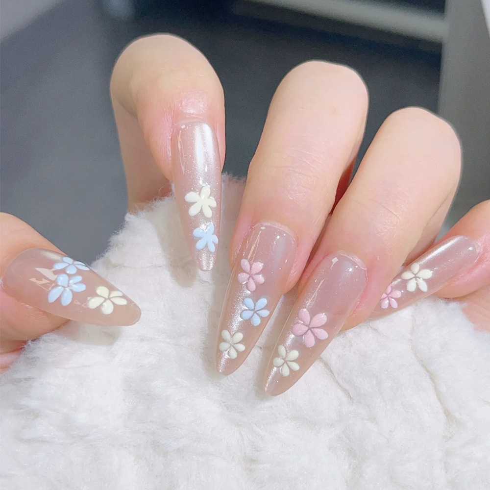 30 piezas dulces de uñas de vestir, parches de uñas de decoración de flores, frescos y simples, piezas de uñas de belleza