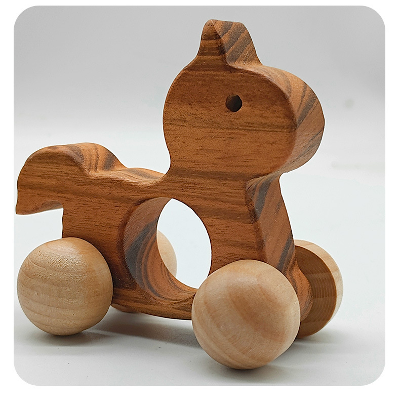 Solid Wood Push Toy with Natural Finish, Eco-Friendly Water-Based Paint, Safe for Baby Teething, Multiple Styles Available, Gift-Suitable