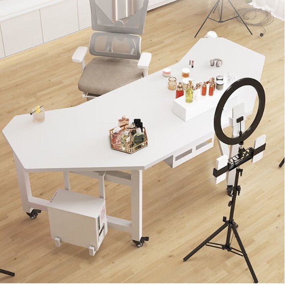 Live Broadcast Table with Goods Anchor Table Movable Computer Table Anchor Desk Display Rotating Live Broadcast Workbench