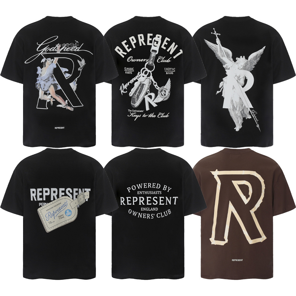 High Street REPRESENT Impresión de letras minimalistas desgastado retro lavado hombres y mujeres sueltos camiseta casual de manga corta marea