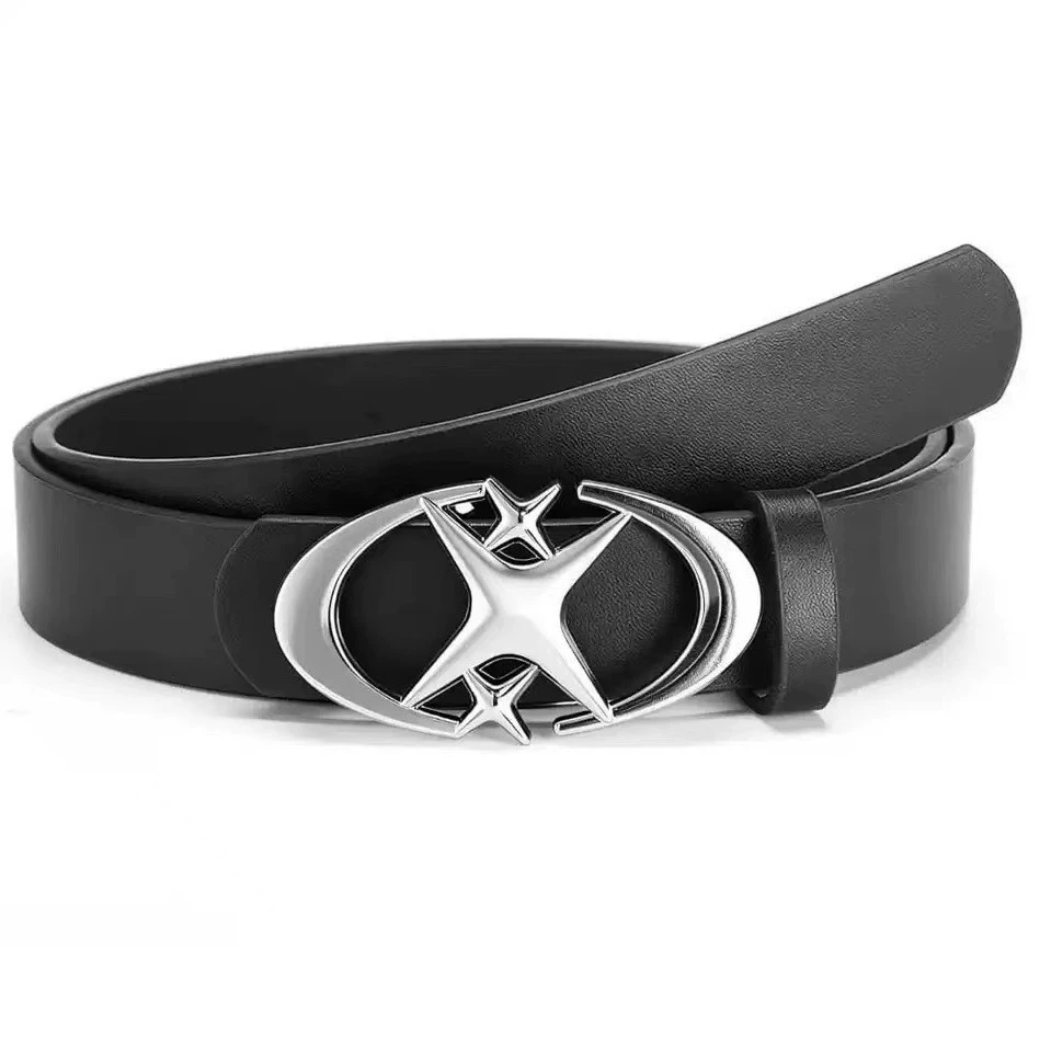 潮流新款双残月十字星皮腰带牛仔裤连衣裙配饰时尚百搭个性皮带