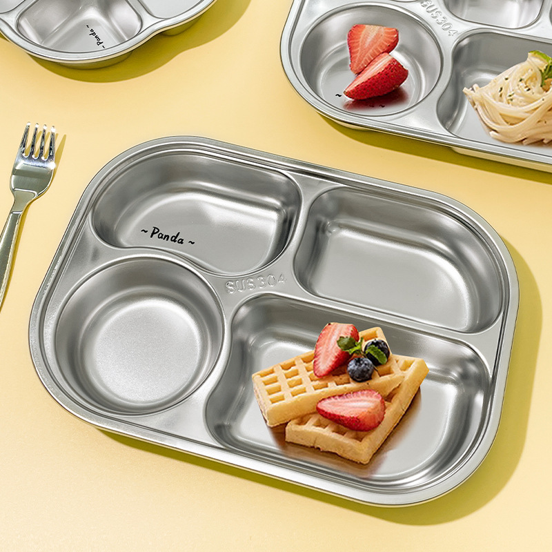 304 Stainless Steel Divided Plate Kidsren's Kindergarten Baby Tableware Lunch Box Adult Canteen Lunch Box Wholesale