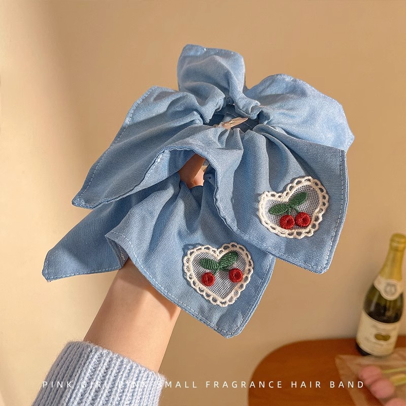 Pañuelo cuadrado bordado para niños, lazo para el cabello de intestino grueso, lazo para el cabello de alto nivel para niñas, cuerda de cabeza de cola de caballo baja, accesorios para el cabello de estilo occidental para niñas