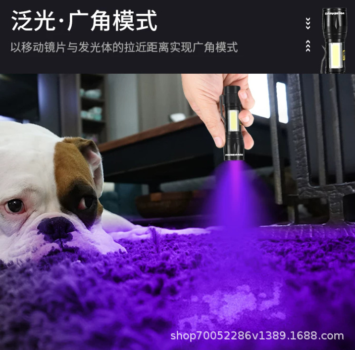 A10 Mini Purple Light Flashlight for Fluorescent Agent Detection, UV Jade Identification, Anti-Counterfeiting, White Light, Rechargeable, Money Detection