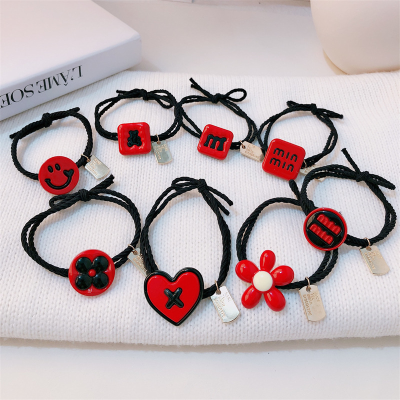 Año Nuevo feliz corda de cabello roja de amor chica de alta elasticidad duradera cola de caballo corda de goma anillo de cabello adornamiento para el cabello