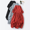 Summer colored universal sleeves, long scarf, dress, cotton and linen, oversize, puff sleeves, mid-length