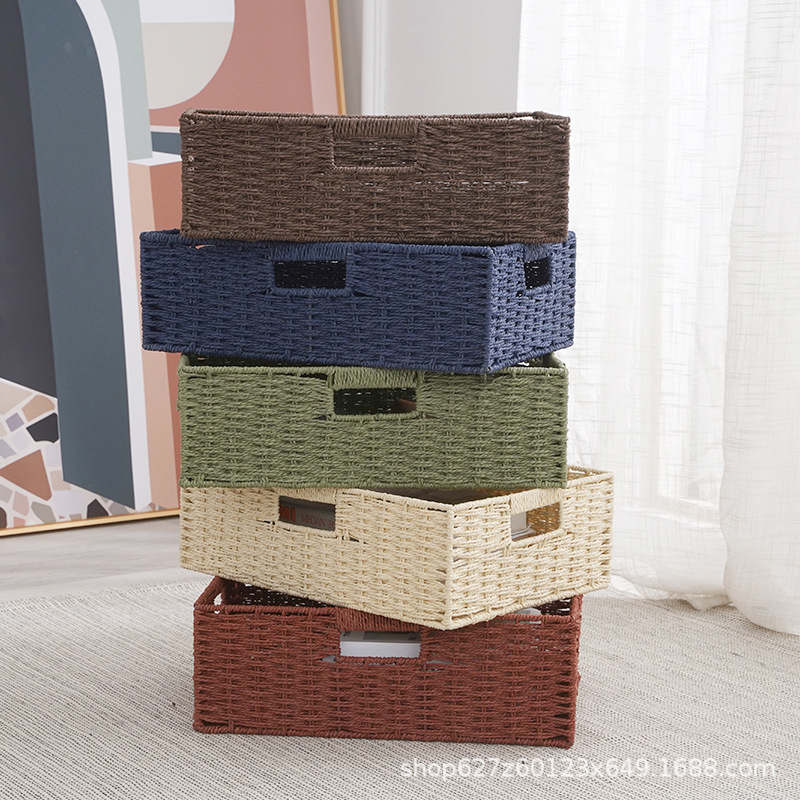 Cestas de almacenamiento de papel tejido hechas a mano cosméticos accesorios control remoto cestas de artículos de escritorio sala de estar cestas de almacenamiento suministro