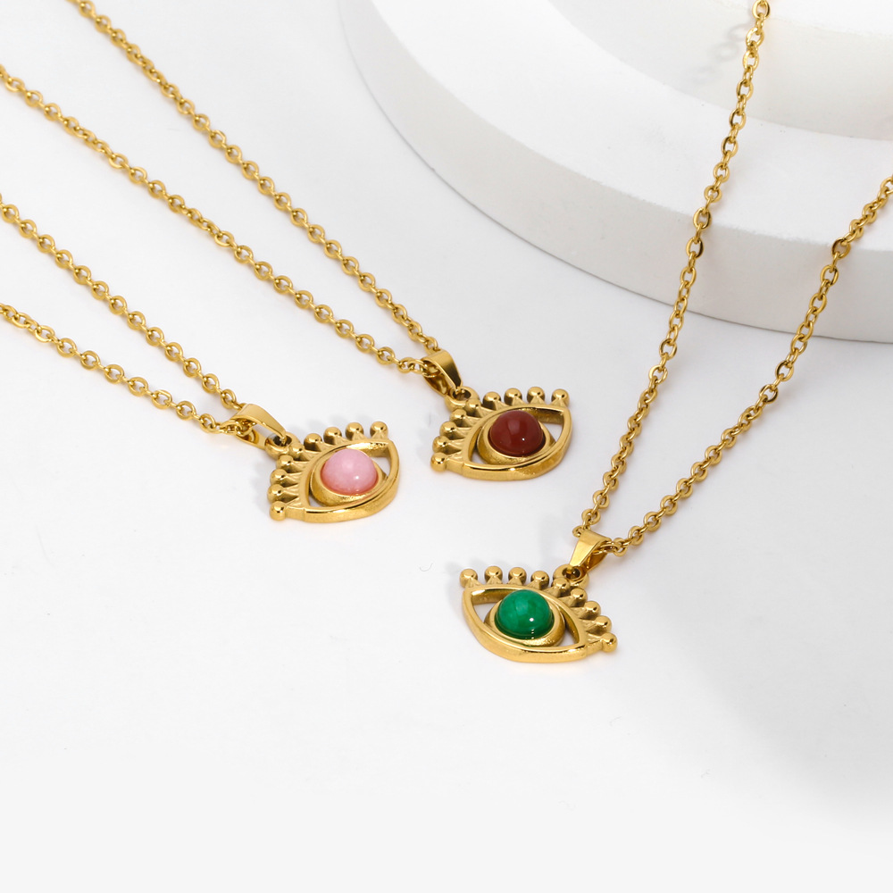 INS Style Eye Stainless Steel Titanium Steel Plating Inlay Natural Stone 18K Gold Plated Pendant Necklace_colorza_3