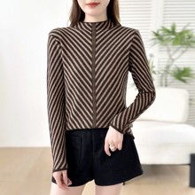 直播爆款2025秋冬新款时尚妈妈装半高领洋气条纹内搭打底衫上衣女