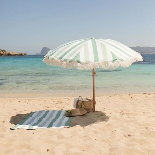 Foreign trade cross-border new outdoor sun protection green white striped tassel beach umbrella terrace garden leisure courtyard sunshade