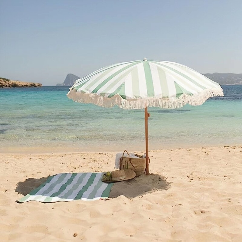 Outdoor Sun Protection Green and White Striped Tassel Beach Umbrella Terrace Garden Leisure Patio Sunshade Umbrella Portable Uv Protection Outdoor Sun Protection Green and White Striped Tassel Beach Umbrella Terrace Garden Leisure Patio Sunshade Umbrella Portable Uv Protection