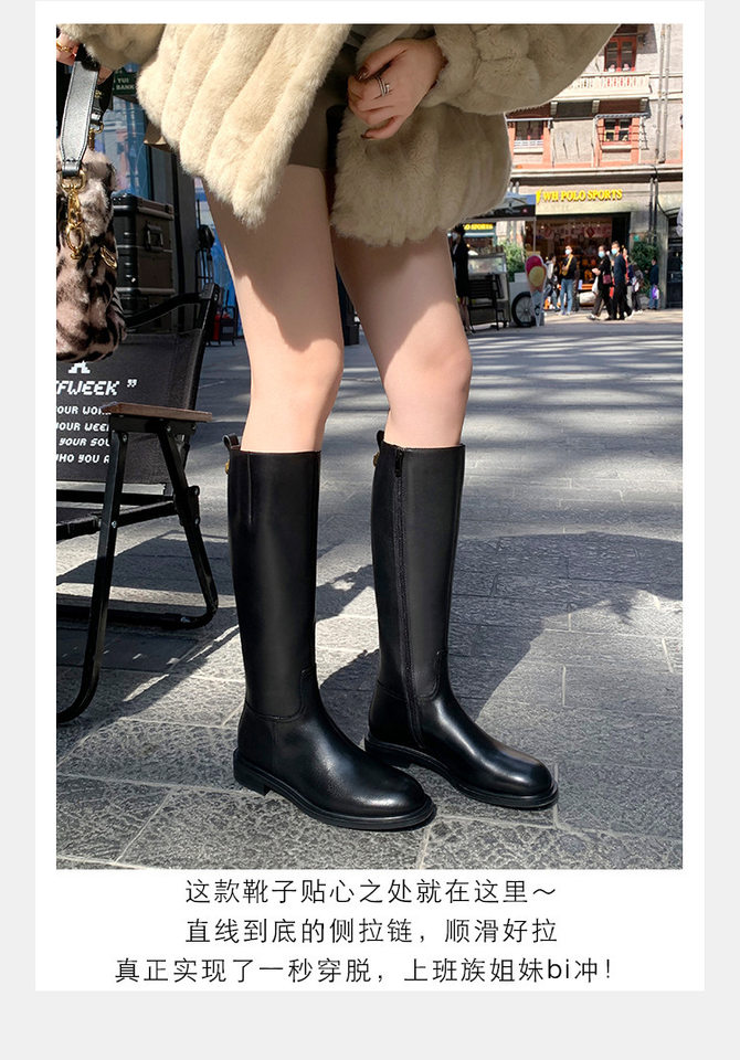 Bốt cao cổ nữ da lộn mũi tròn khóa vàng, gót vừa 3–5 cm, đế dày — Màu đen (lót lông cừu), Màu đen (lớp lót đơn) chi tiết 19
