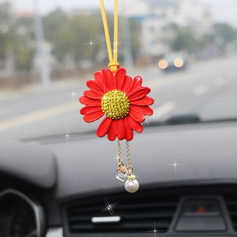 Алмазная подсолнечная машина подвеска маленькая маргаритка цветок автомобильная подвеска сетка красная женская автомобильная подвеска