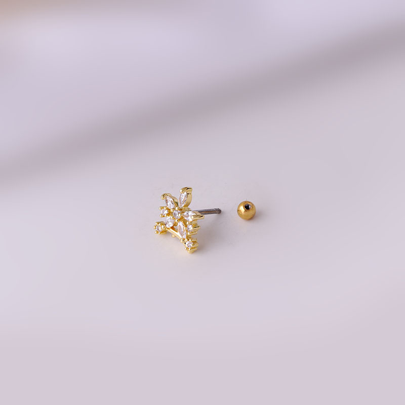 2g Weight 316L Stainless Steel Copper Zircon Ear Cartilage Rings & Studs Flower Waterproof Non Tarnish Surgical Steel Women'S