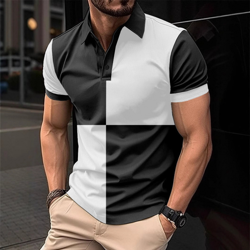 European and American Style Ins Cross-Border Amazon New Men's Casual Sports Polo Shirt Short-Sleeve Color-Blocked Turn-Down Collar Men's European and American Style Ins Cross-Border Amazon New Men's Casual Sports Polo Shirt Short-Sleeve Color-Blocked Turn-Down Collar Men's