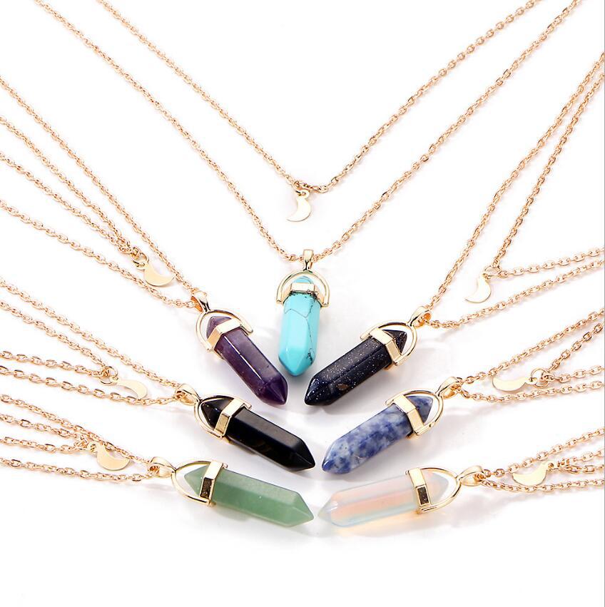 Fashion Hexagonal Pillar Pendent Two-layer Necklace display picture 2