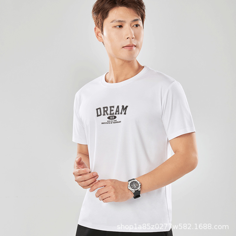 Nueva camiseta con sensación de hielo para hombre de manga corta Solona, camisa cultural, camisa publicitaria de letras, ropa de trabajo suelta de cuello redondo, impresión de letras