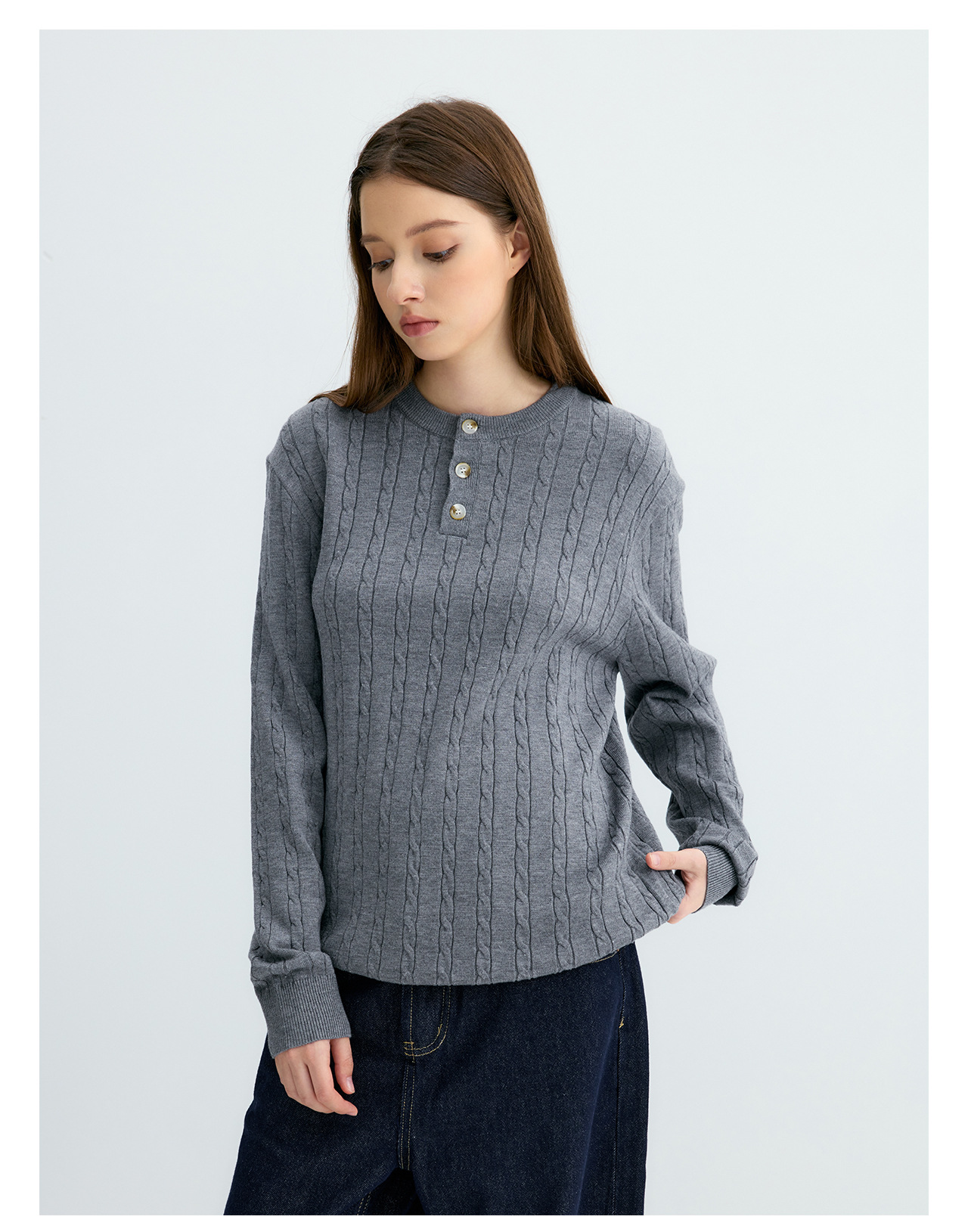 UNF Cable-Knit Henley Sweater