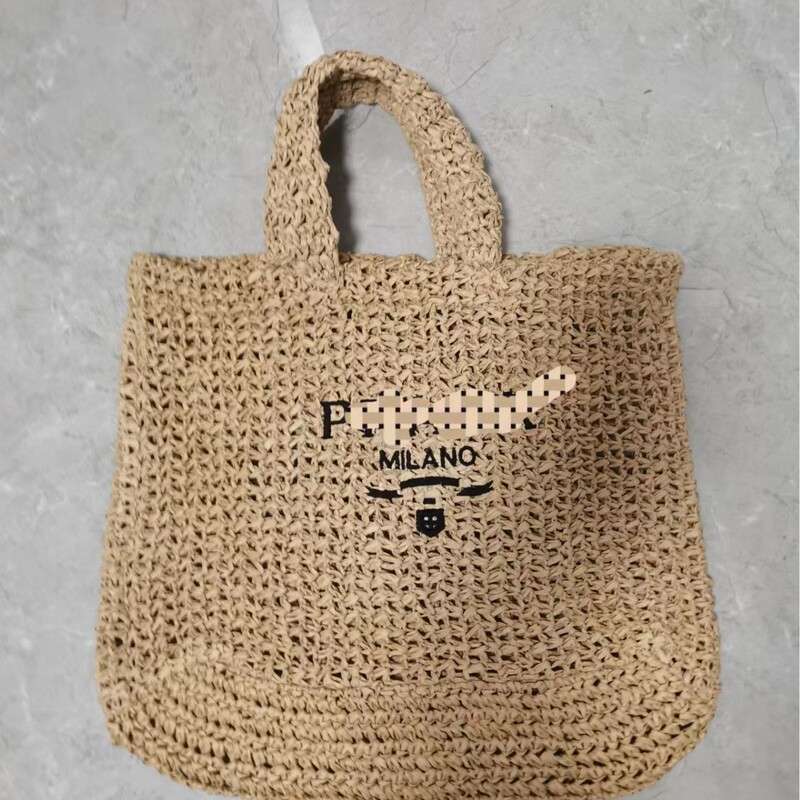 P family 2022 women's new striped embroidery hand-woven straw hand-held large beach bag Shoulder Bag tote bag