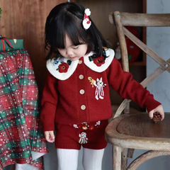 Women's and Kids' Double-Sided Heavy Embroidered Rabbit and Panda Knit Sweater and Shorts Set - Fashionable and Versatile for Autumn/Winter 2023