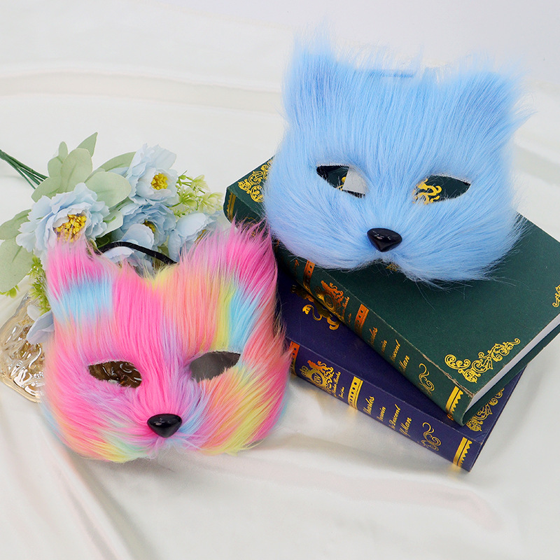 Halloween nueva máscara de gato de fuego transfronterizo props de baile de maquillaje cosplay peluche zorro mitad de cara máscara