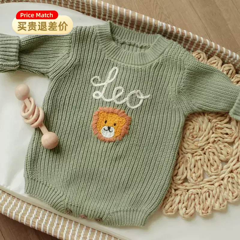 圣诞新生婴儿木耳边包屁衣哈衣针织手绣棉线三角爬服婴幼儿连体衣