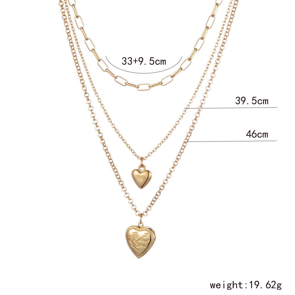 New Simple Heart-shaped Necklace Creative Retro Peach Heart Multi-layer Necklace Jewelry display picture 1