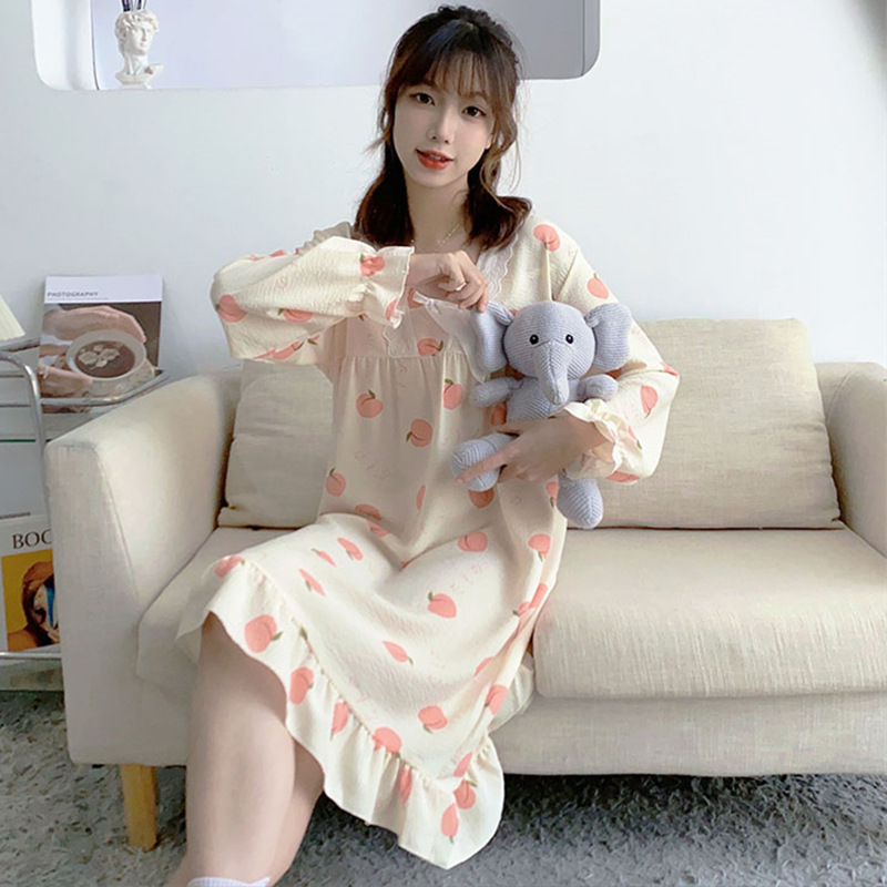 Una variedad de estilo princesa francesa de alta calidad ins estilo burbuja de algodón con volantes pijamas de las mujeres de primavera y otoño mono camisón desgaste del hogar