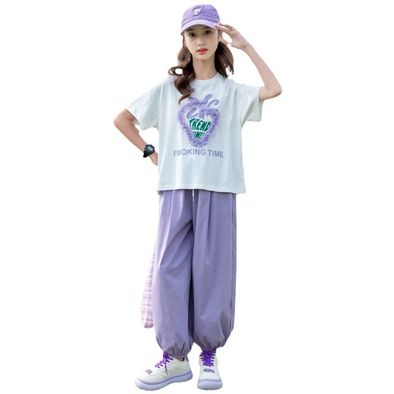 Summer clothing, sleeves, children's thin summer set, for teenagers, with short sleeve, children's clothing, internet celebrity, 9 years