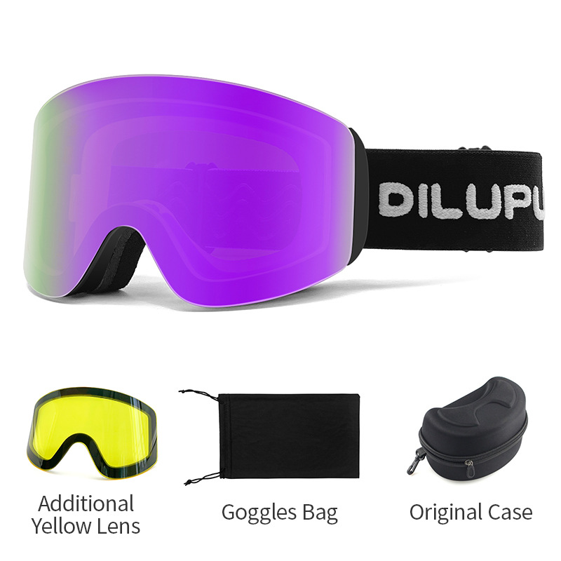 Lunettes de ski antibuée double couche avec lunettes cylindriques magnétiques pour équipement de ski de sport de snowboard pour adultes_voghion.com